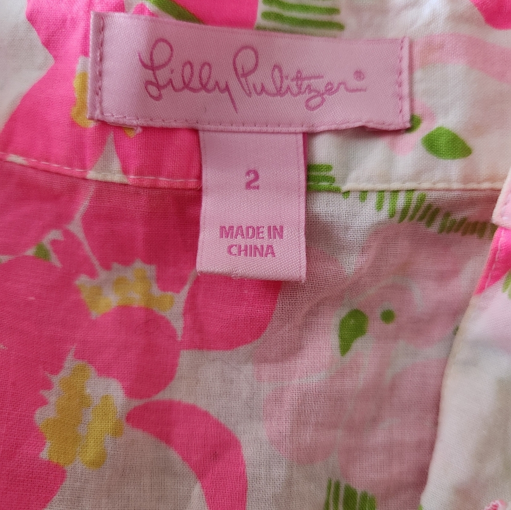 Lilly Pulitzer Floral Flamingo Roll Tab Sleeve Tunic Size 2 - Picture 8 of 10